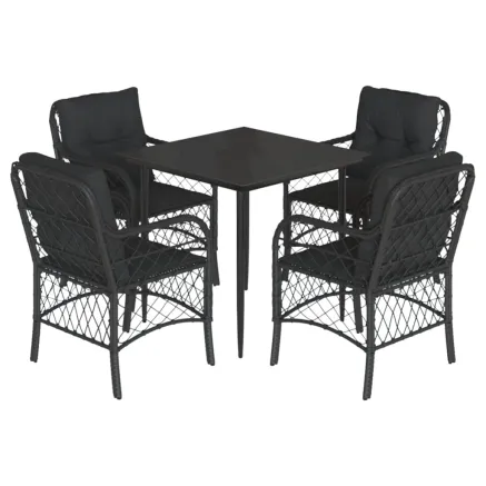 Ensemble à manger de jardin coussins 5pcs Noir Résine tressée 2