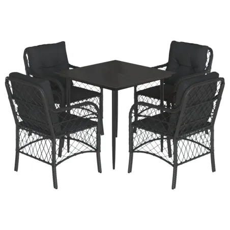 Ensemble à manger de jardin coussins 5pcs Noir Résine tressée