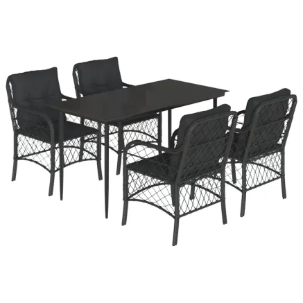 Ensemble à manger de jardin coussins 5pcs Noir Résine tressée 2