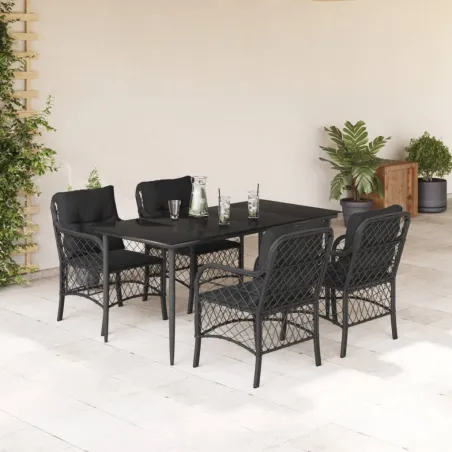 Ensemble à manger de jardin coussins 5pcs Noir Résine tressée