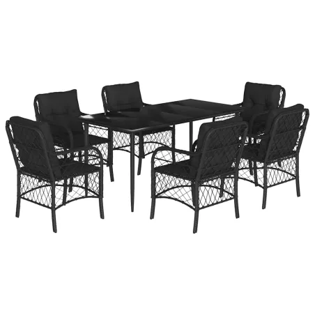 Ensemble à manger de jardin coussins 7pcs Noir Résine tressée