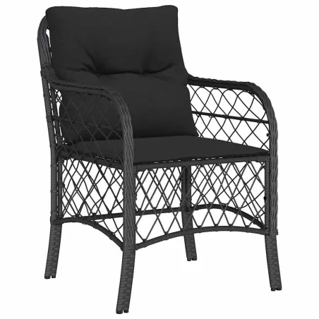 Ensemble à manger de jardin coussins 7pcs Noir Résine tressée