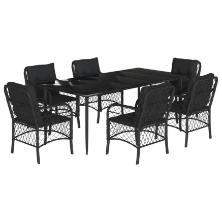 Ensemble à manger de jardin coussins 7pcs Noir Résine tressée 2