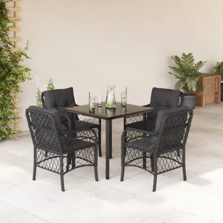 Ensemble à manger de jardin coussins 5pcs Noir Résine tressée