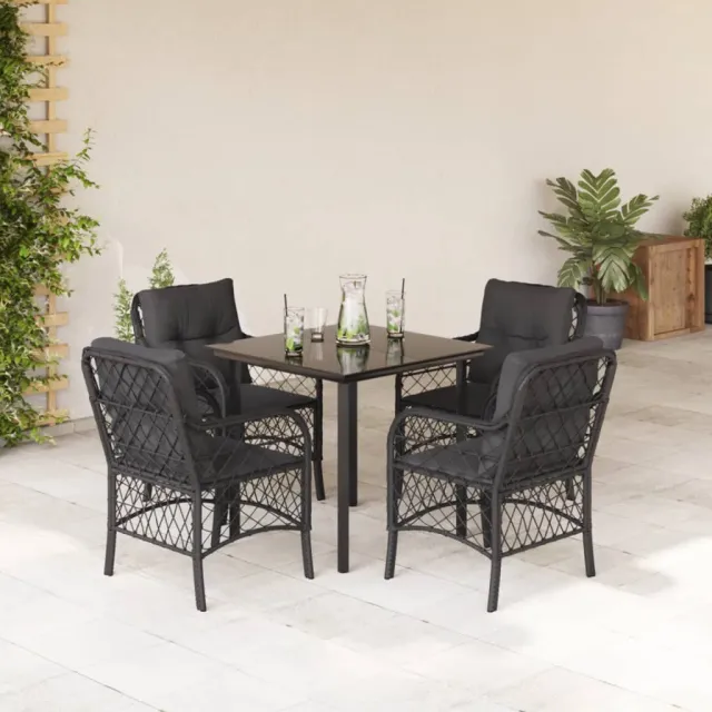 Ensemble à manger de jardin coussins 5pcs Noir Résine tressée