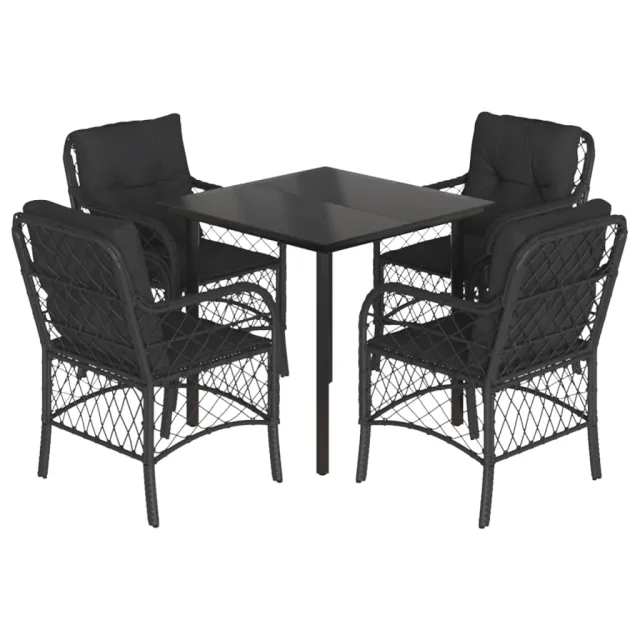 Ensemble à manger de jardin coussins 5pcs Noir Résine tressée