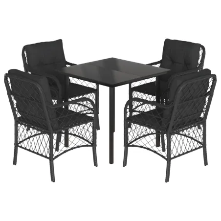 Ensemble à manger de jardin coussins 5pcs Noir Résine tressée
