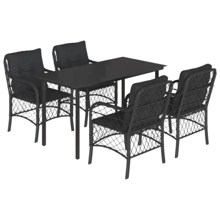 Ensemble à manger de jardin coussins 5pcs Noir Résine tressée 2