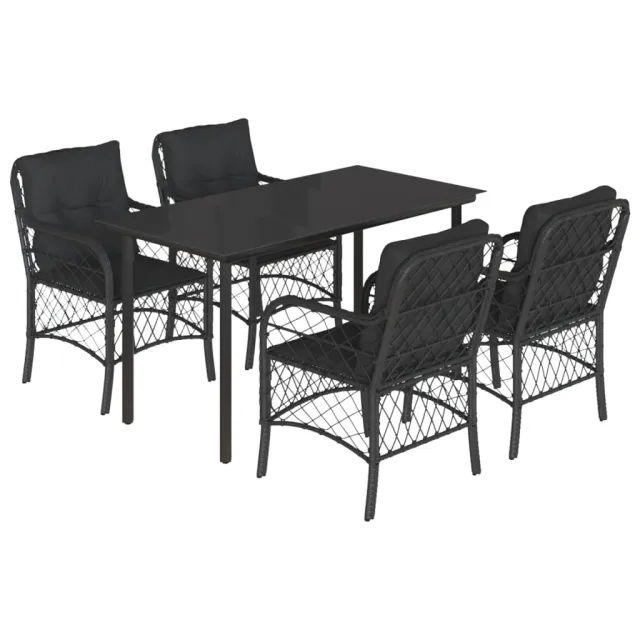Ensemble à manger de jardin coussins 5pcs Noir Résine tressée