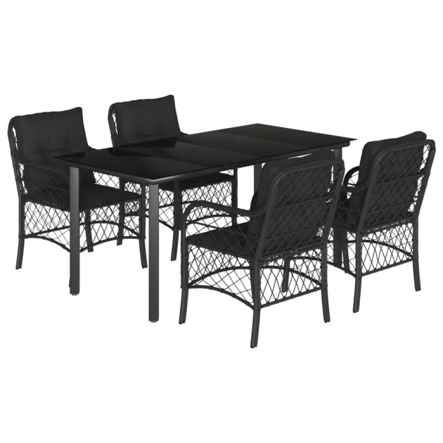 Ensemble à manger de jardin coussins 5pcs Noir Résine tressée