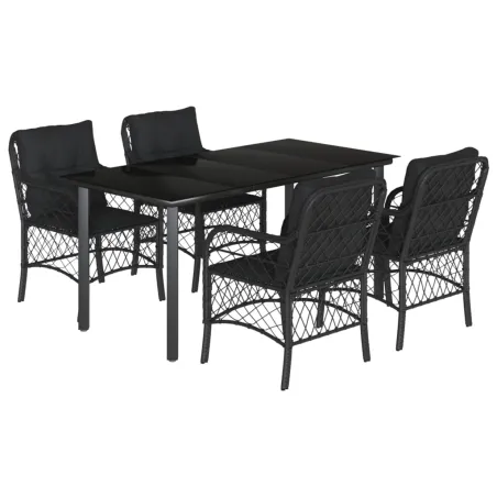 Ensemble à manger de jardin coussins 5pcs Noir Résine tressée
