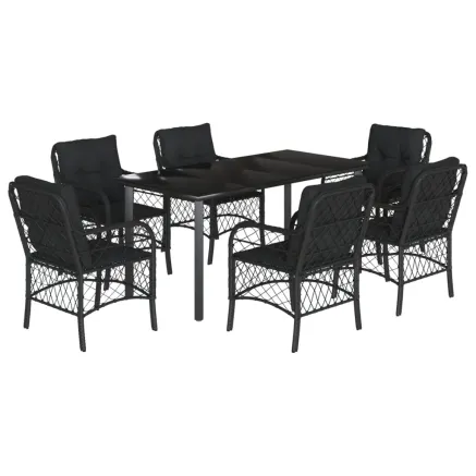 Ensemble à manger de jardin coussins 7pcs Noir Résine tressée 2