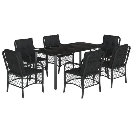 Ensemble à manger de jardin coussins 7pcs Noir Résine tressée
