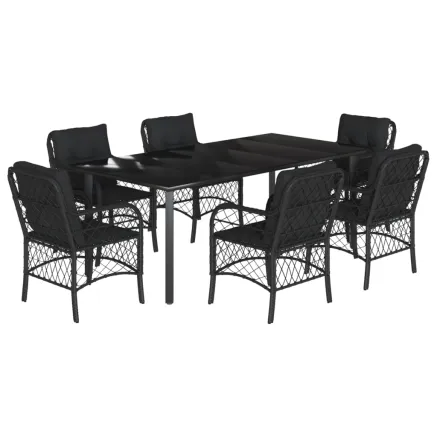 Ensemble à manger de jardin coussins 7pcs Noir Résine tressée 2