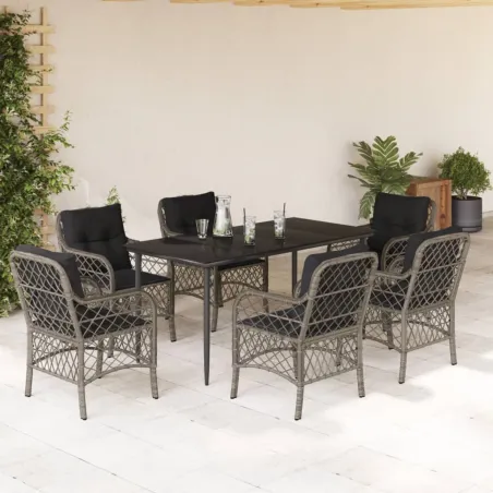 Ensemble à manger de jardin et coussins 7 pcs gris rotin