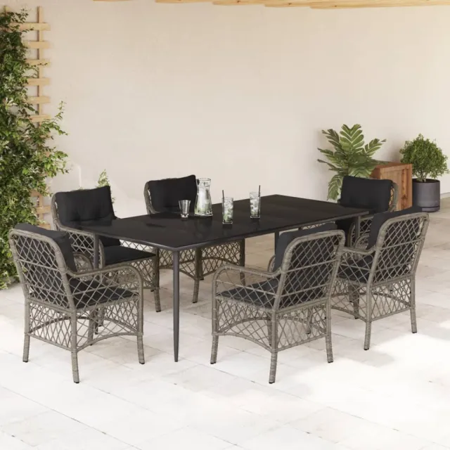 Ensemble à manger de jardin et coussins 7 pcs gris rotin