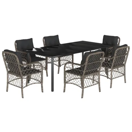 Ensemble à manger de jardin et coussins 7 pcs gris rotin 2