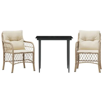 Ensemble de bistro 3 pcs avec coussins beige résine tressée 2