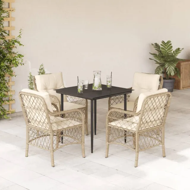 Ensemble à manger de jardin avec coussins 5pcs Beige poly rotin