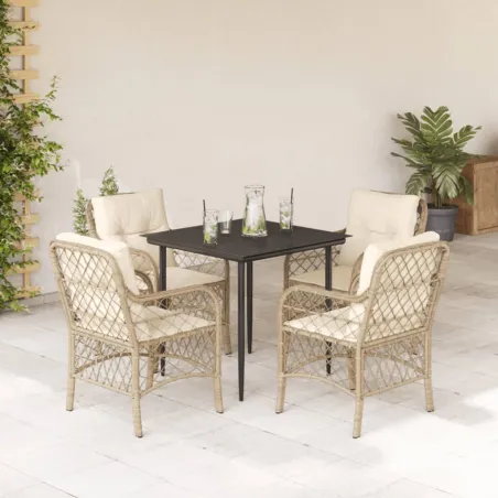 Ensemble à manger de jardin avec coussins 5pcs Beige poly rotin
