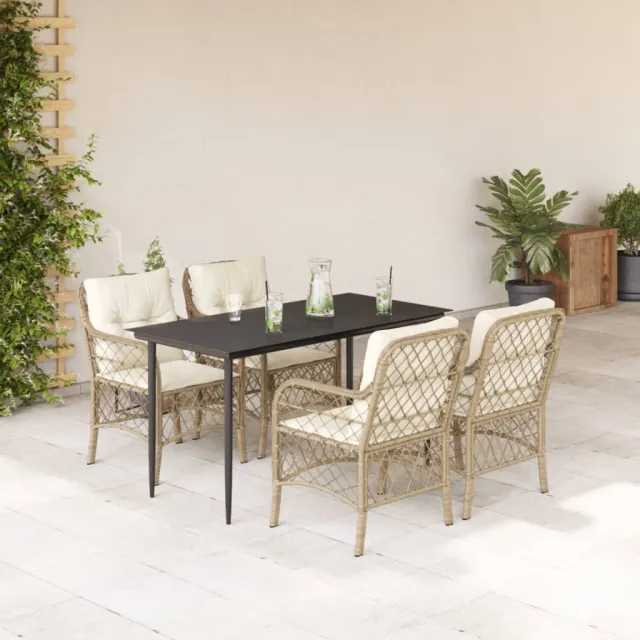Ensemble à manger de jardin avec coussins 5pcs Beige poly rotin