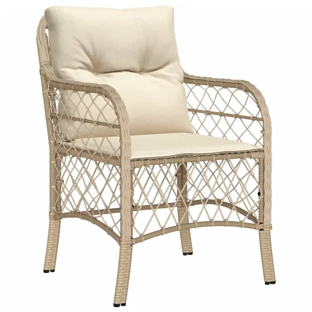 Ensemble de bistro 3 pcs avec coussins beige résine tressée