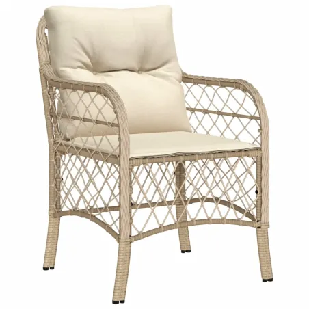 Ensemble de bistro 3 pcs avec coussins beige résine tressée