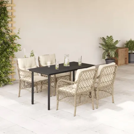 Ensemble à manger de jardin avec coussins 5pcs Beige poly rotin