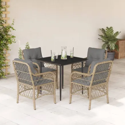 Ensemble à manger de jardin coussins 5 pcs mélange beige rotin