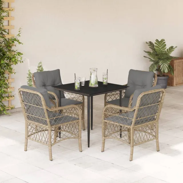 Ensemble à manger de jardin coussins 5 pcs mélange beige rotin