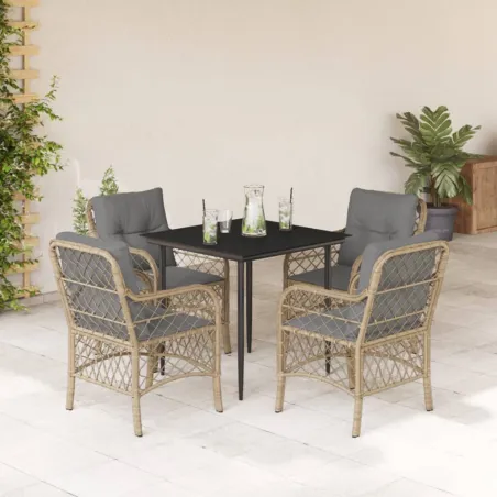 Ensemble à manger de jardin coussins 5 pcs mélange beige rotin