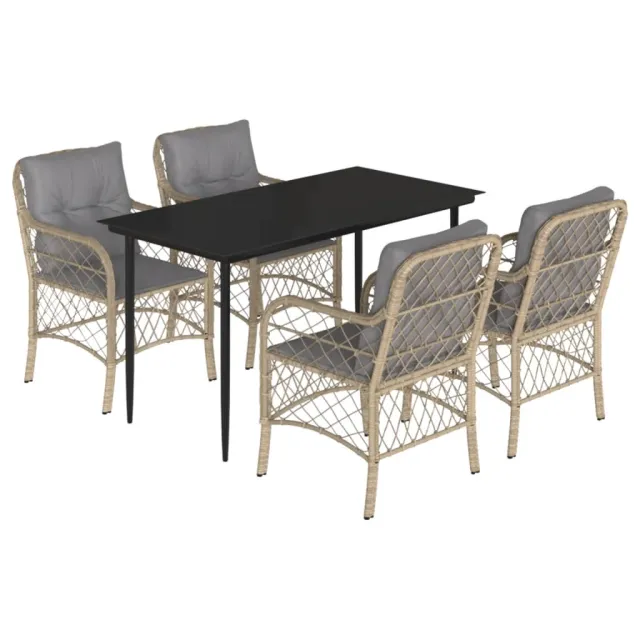 Ensemble à manger de jardin coussins 5 pcs mélange beige rotin