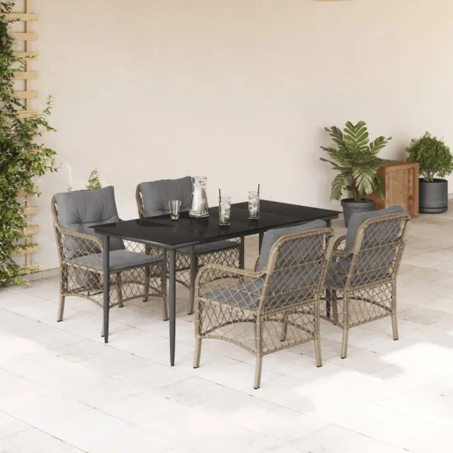 Ensemble à manger de jardin coussins 5 pcs mélange beige rotin