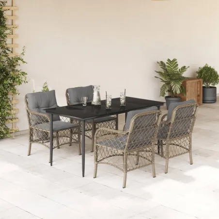 Ensemble à manger de jardin coussins 5 pcs mélange beige rotin