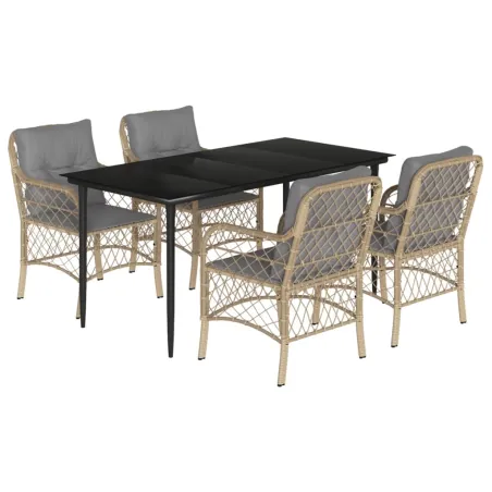 Ensemble à manger de jardin coussins 5 pcs mélange beige rotin