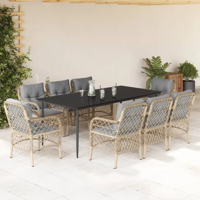 Ensemble à manger de jardin et coussins 9 pcs mélange beige