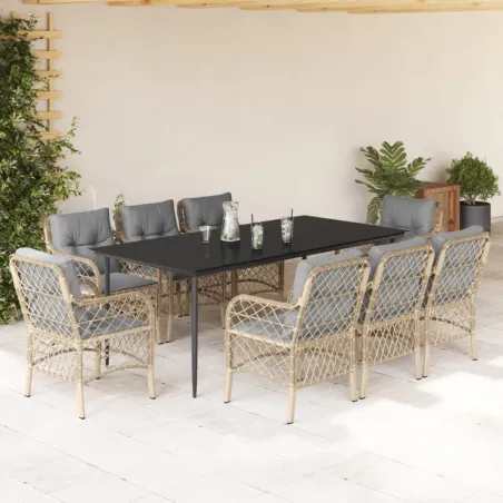 Ensemble à manger de jardin et coussins 9 pcs mélange beige
