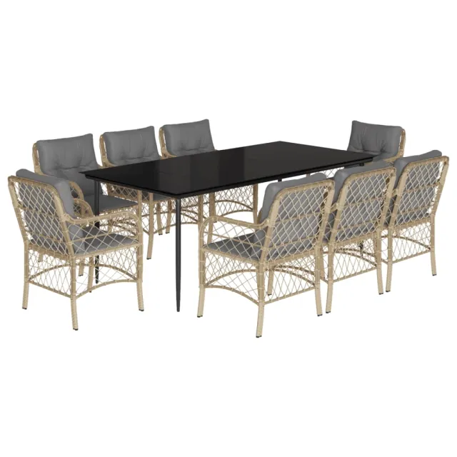 Ensemble à manger de jardin et coussins 9 pcs mélange beige