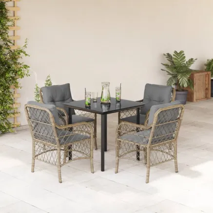 Ensemble à manger de jardin coussins 5 pcs mélange beige rotin