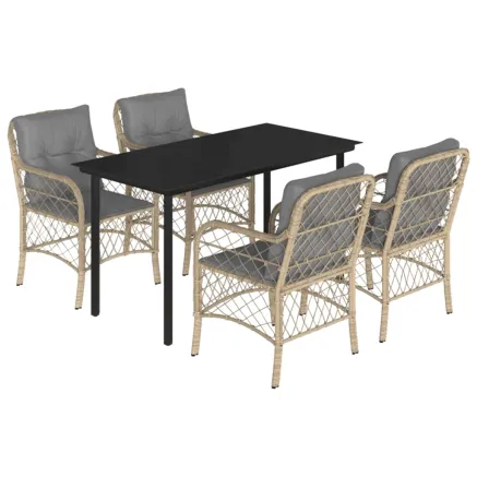 Ensemble à manger de jardin coussins 5 pcs mélange beige rotin 2