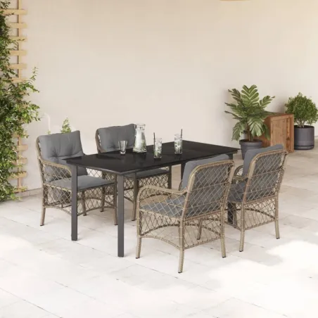 Ensemble à manger de jardin coussins 5 pcs mélange beige rotin