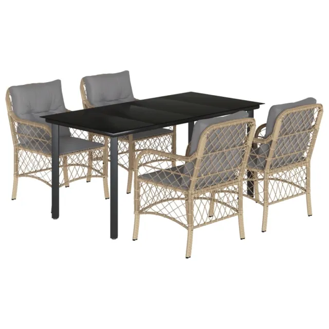 Ensemble à manger de jardin coussins 5 pcs mélange beige rotin