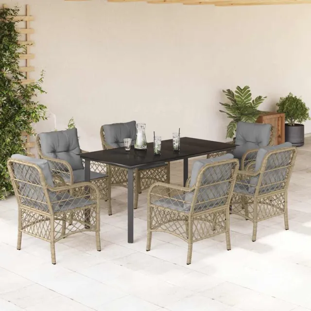 Ensemble à manger de jardin coussins 7 pcs mélange beige rotin