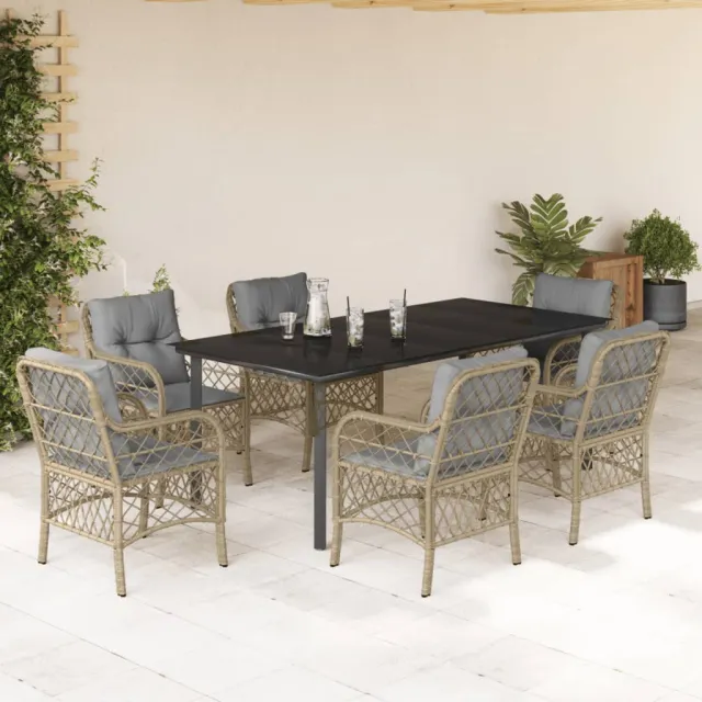 Ensemble à manger de jardin coussins 7 pcs mélange beige rotin