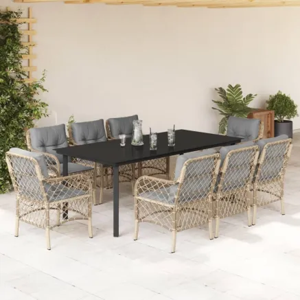 Ensemble à manger de jardin et coussins 9 pcs mélange beige