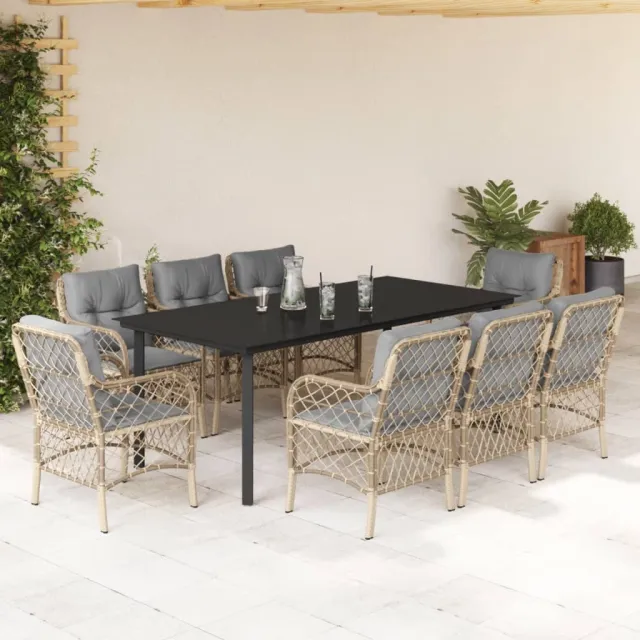 Ensemble à manger de jardin et coussins 9 pcs mélange beige