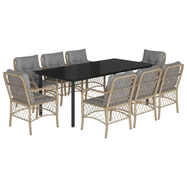 Ensemble à manger de jardin et coussins 9 pcs mélange beige
