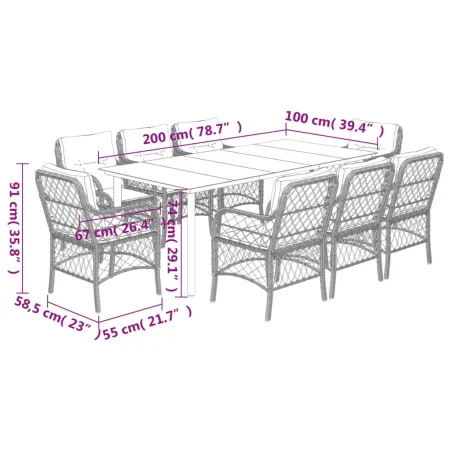Ensemble à manger de jardin et coussins 9 pcs mélange beige