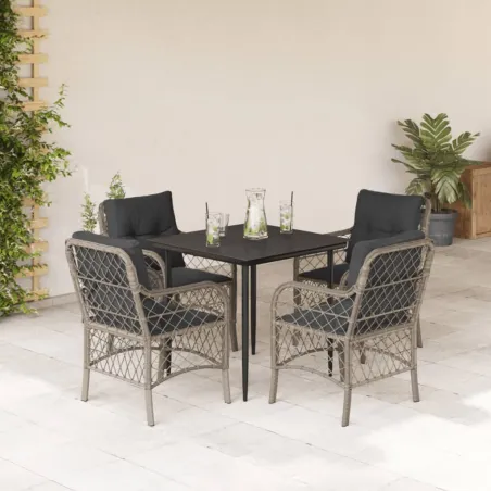 Ensemble à manger de jardin et coussins 5 pcs gris clair rotin