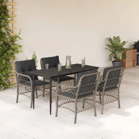 Ensemble à manger de jardin et coussins 5 pcs gris clair rotin